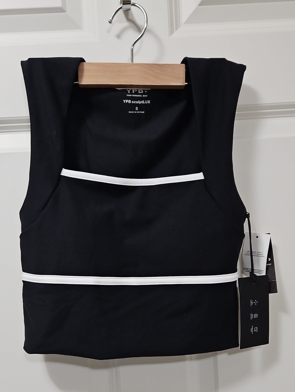 NWT YPB Abercrombie S SculptLux Black Tank Top with White Trim